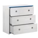Commode 3 tiroirs aspect bois blanchi avec chants bleus en façade - MISYA