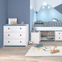Commode 3 tiroirs aspect bois blanchi avec chants bleus en façade - MISYA
