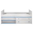 Lit 90x200 avec tiroirs et niches aspect bois blanchi chants bleus en façade - MISYA