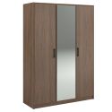 Armoire 3 portes avec 1 miroir central aspect bois teinté noyer - KASUAL