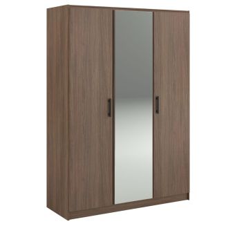 Armoire 3 portes avec 1 miroir central aspect bois teinté noyer - KASUAL