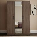 Armoire 3 portes avec 1 miroir central aspect bois teinté noyer - KASUAL