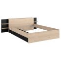 Lit 140x190/200 aspect bois et noir tête de lit tablettes - NORTH