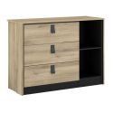 Commode 3 tiroirs 2 niches aspect bois et noir - ELOUAN