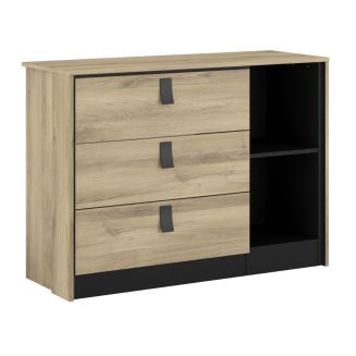 Commode 3 tiroirs 2 niches aspect bois et noir - ELOUAN
