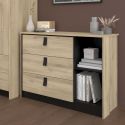 Commode 3 tiroirs 2 niches aspect bois et noir - ELOUAN