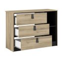 Commode 3 tiroirs 2 niches aspect bois et noir - ELOUAN