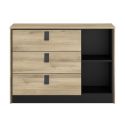 Commode 3 tiroirs 2 niches aspect bois et noir - ELOUAN