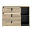 Commode 3 tiroirs 2 niches aspect bois et noir - ELOUAN
