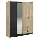 Armoire 4 portes avec 1 miroir et 2 tiroirs aspect bois et noir - ELOUAN