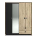 Armoire 4 portes avec 1 miroir et 2 tiroirs aspect bois et noir - ELOUAN
