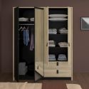 Armoire 4 portes avec 1 miroir et 2 tiroirs aspect bois et noir - ELOUAN