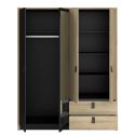 Armoire 4 portes avec 1 miroir et 2 tiroirs aspect bois et noir - ELOUAN