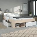 Lit 140x200 avec rangements aspect bois et blanc - FLEST