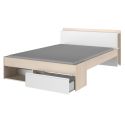 Lit 160x200 avec rangements aspect bois et blanc - FLEST