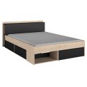 Lit 140x200 avec rangements aspect bois et noir - FLEST