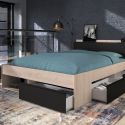 Lit 140x200 avec rangements aspect bois et noir - FLEST