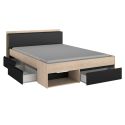 Lit 140x200 avec rangements aspect bois et noir - FLEST