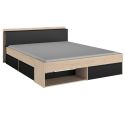 Lit 160x200 avec rangements aspect bois et noir - FLEST