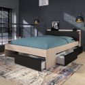 Lit 160x200 avec rangements aspect bois et noir - FLEST