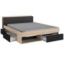 Lit 160x200 avec rangements aspect bois et noir - FLEST