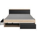 Lit 160x200 avec rangements aspect bois et noir - FLEST