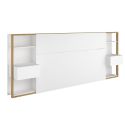 Tête de lit avec chevets suspendus et tablettes blanc et aspect bois - KATELL