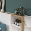 Tête de lit avec chevets suspendus et tablettes blanc et aspect bois - KATELL