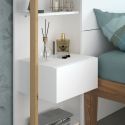 Tête de lit avec chevets suspendus et tablettes blanc et aspect bois - KATELL