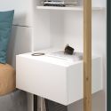Tête de lit avec chevets suspendus et tablettes blanc et aspect bois - KATELL