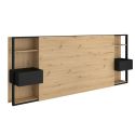Tête de lit avec chevets suspendus et tablettes aspect bois et noir - KATELL