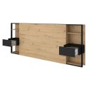 Tête de lit avec chevets suspendus et tablettes aspect bois et noir - KATELL