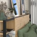 Tête de lit avec chevets suspendus et tablettes aspect bois et noir - KATELL