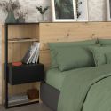 Tête de lit avec chevets suspendus et tablettes aspect bois et noir - KATELL