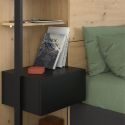 Tête de lit avec chevets suspendus et tablettes aspect bois et noir - KATELL