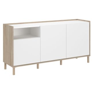 Buffet 3 portes 1 niches blanc et aspect bois clair - ORPHÉE