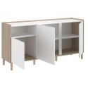 Buffet 3 portes 1 niches blanc et aspect bois clair - ORPHÉE