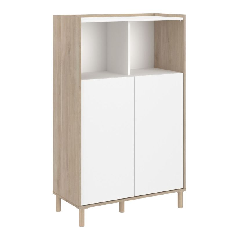Rangements 2 portes 2 niches blanc et aspect bois clair - ORPHÉE
