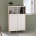 Rangements 2 portes 2 niches blanc et aspect bois clair - ORPHÉE