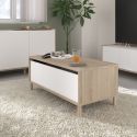 Table basse coffre plateau relevable aspect bois clair et 2 côtés blancs - ORPHÉE