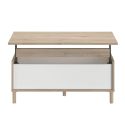 Table basse coffre plateau relevable aspect bois clair et 2 côtés blancs - ORPHÉE