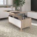 Table basse coffre plateau relevable aspect bois clair et 2 côtés blancs - ORPHÉE