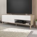 Meuble TV 2 portes 1 niche et 1 tiroir blanc et aspect bois clair - ORPHÉE