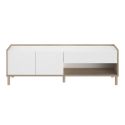 Meuble TV 2 portes 1 niche et 1 tiroir blanc et aspect bois clair - ORPHÉE