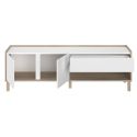 Meuble TV 2 portes 1 niche et 1 tiroir blanc et aspect bois clair - ORPHÉE
