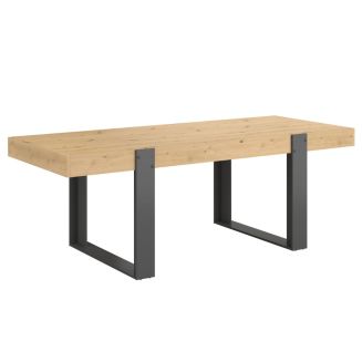 Table repas 220cm plateau aspect chêne pieds U en métal anthracite - YOUENN