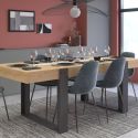 Table repas 220cm plateau aspect chêne pieds U en métal anthracite - YOUENN