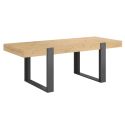 Table repas 220cm plateau aspect chêne pieds U en métal anthracite - YOUENN