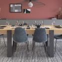 Table repas 220cm plateau aspect chêne pieds U en métal anthracite - YOUENN