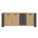 Buffet 3 portes aspect chêne et 3 tiroirs façades anthracite - YOUENN
